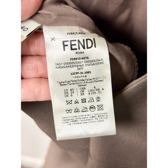 Fendi Roma 3/4 Sleeve Round Neck Midi Sheath Dress Tobacco Women's Size US 4 - Picture 4 of 5